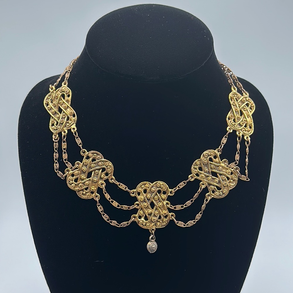 Rice‎ Weiner Etrusceana Gold Plated Egyptian Revival Design Necklace